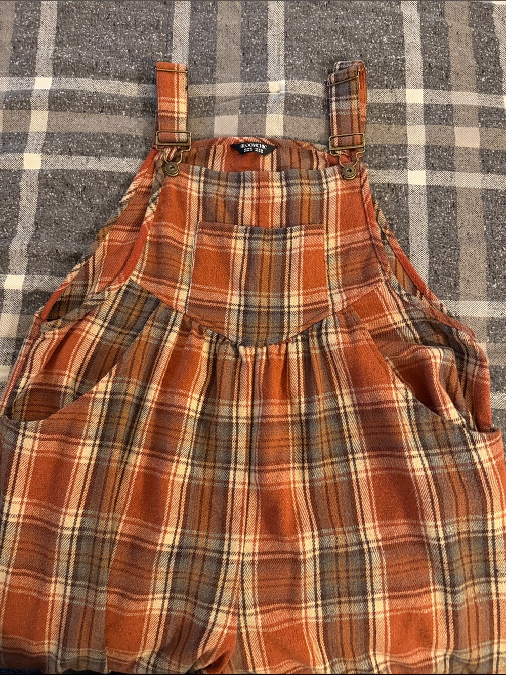 BloomChic Orange Plaid Wide-Leg Jumpsuit